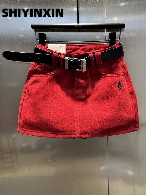 Red denim short skirt - Image 1