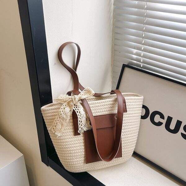 Straw woven tote bag - Image 4
