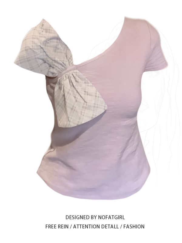 Slanted shoulder short sleeved top - Image 1