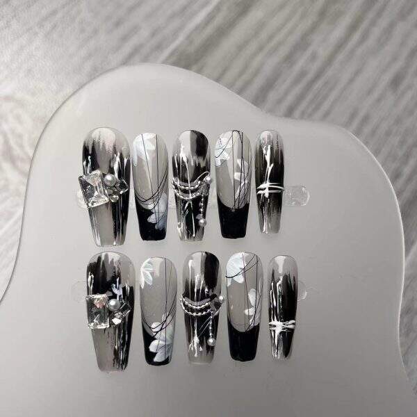 Black hand-painted flowers - Image 1