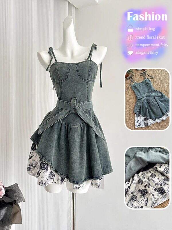 Waist up suspender denim dress - Image 1
