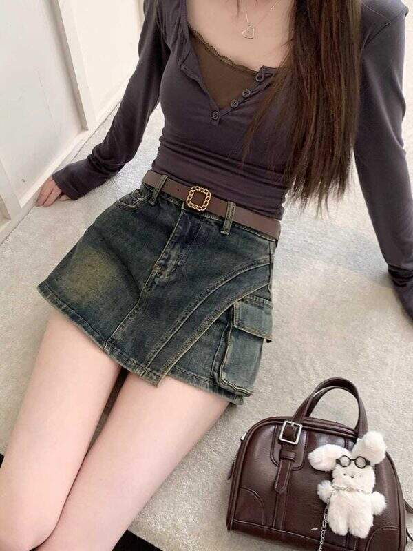 Retro denim short skirt - Image 3