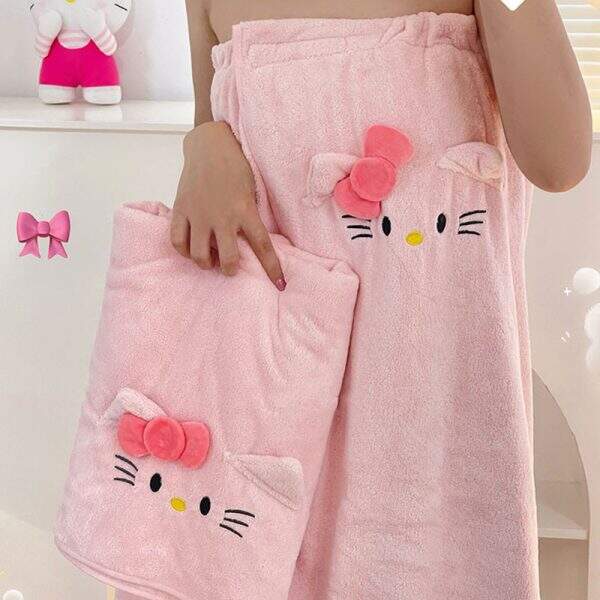 Cute cat coral fleece towel, bath towel - Image 3