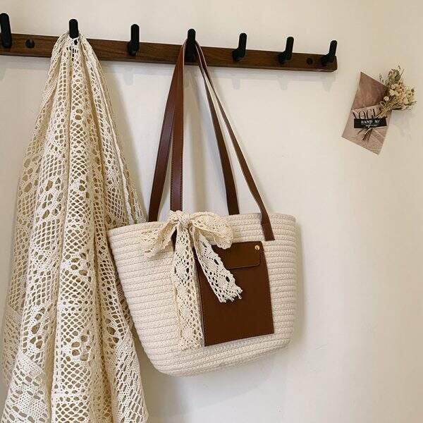 Straw woven tote bag - Image 2