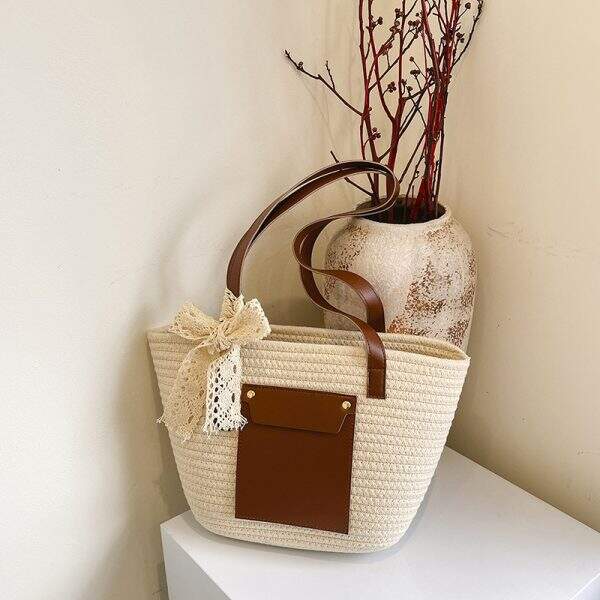 Straw woven tote bag - Image 3