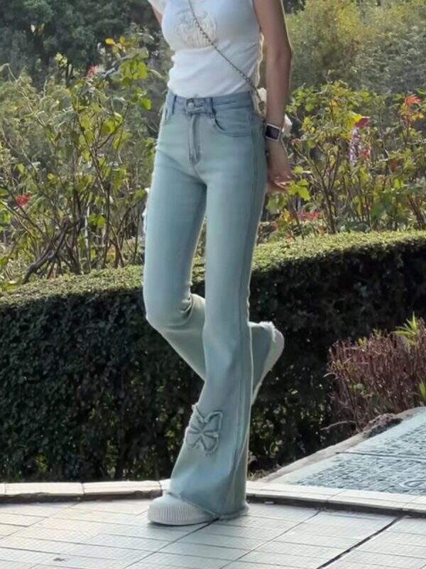 Retro butterfly high waisted denim pants - Image 3