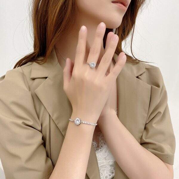 Sunflower diamond necklace ring earrings - Image 2