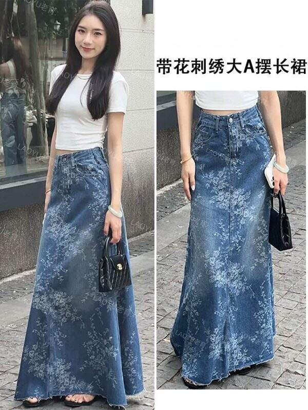 Skinny floral fringed long skirt - Image 1