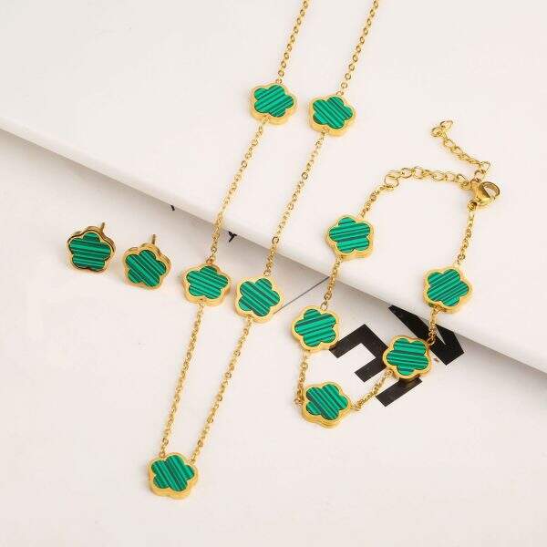 Five leaf flower earrings, bracelet, necklace - Image 2