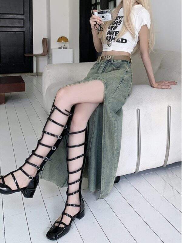 Sexy slit denim long skirt - Image 3