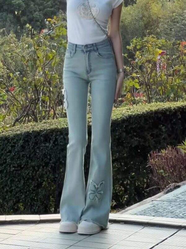 Retro butterfly high waisted denim pants - Image 2