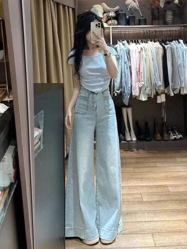 Korean high waisted loose jeans - Image 1
