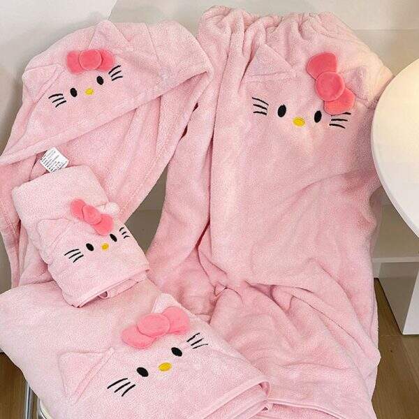 Cute cat coral fleece towel, bath towel - Image 2