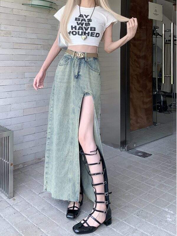 Sexy slit denim long skirt - Image 2
