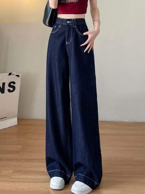 Blue Tencel Straight Tube Soft Jeans - Image 2