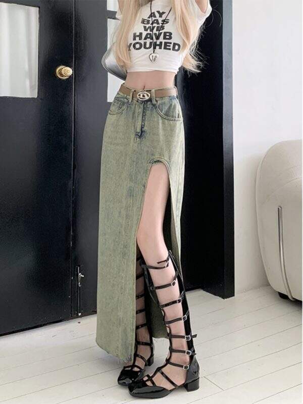 Sexy slit denim long skirt - Image 1