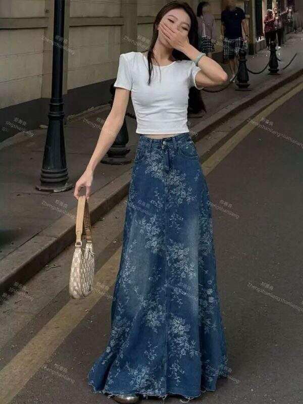 Skinny floral fringed long skirt - Image 3