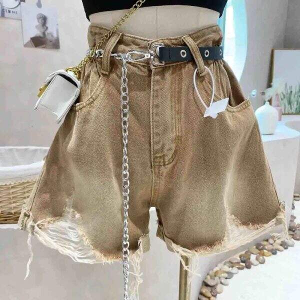 High waisted ripped denim shorts - Image 1