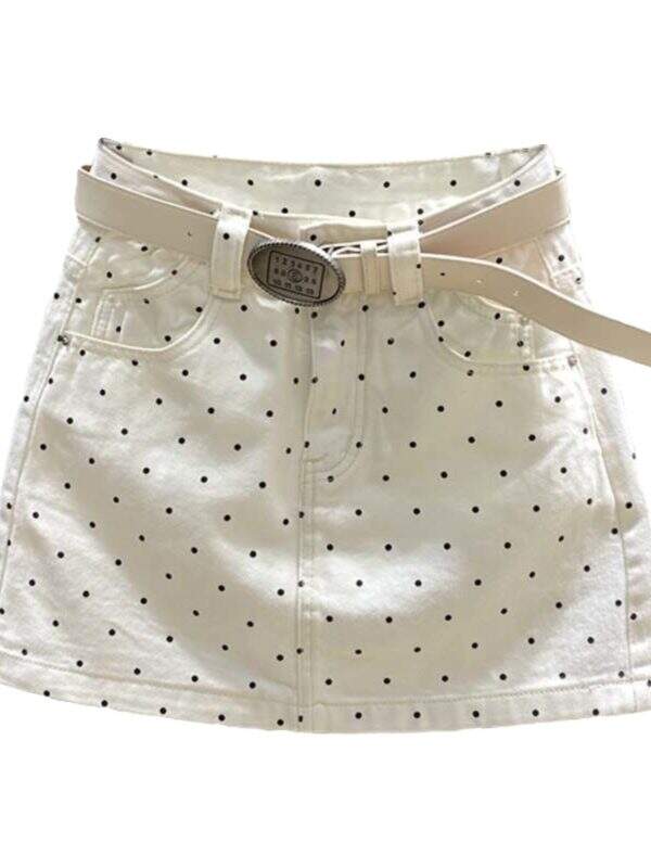 Fashionable polka dot high waisted denim short skirt - Image 5