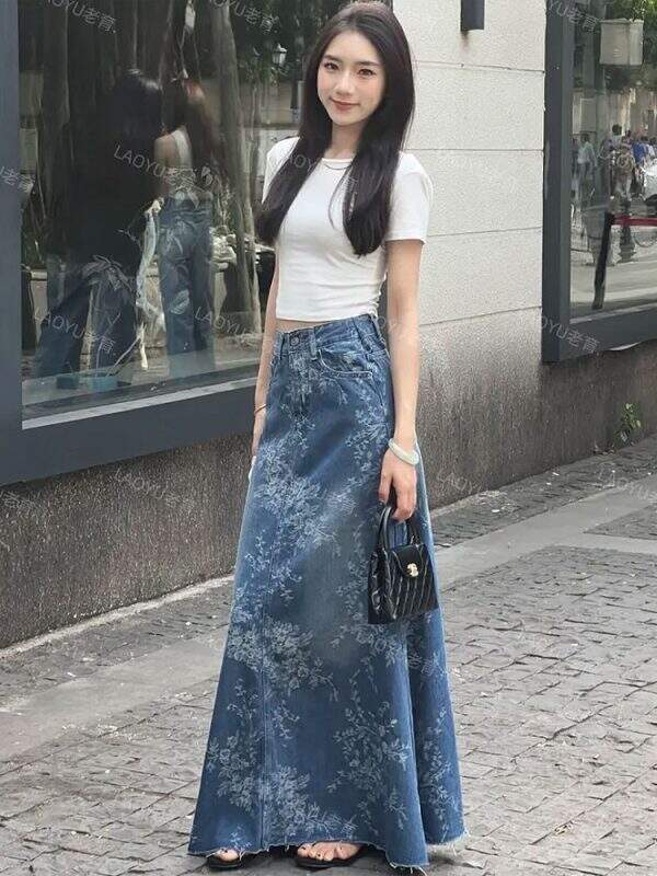 Skinny floral fringed long skirt - Image 2