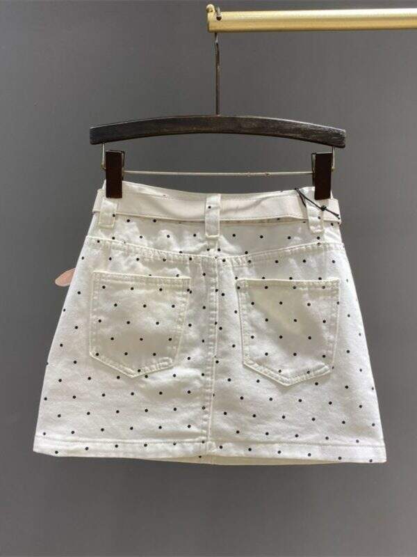 Fashionable polka dot high waisted denim short skirt - Image 2