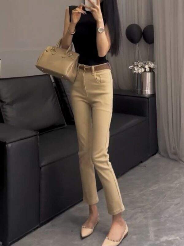 Khaki cropped straight leg jeans - Image 3