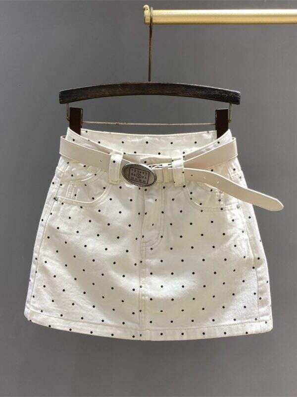 Fashionable polka dot high waisted denim short skirt - Image 1