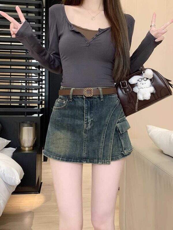 Retro denim short skirt - Image 2