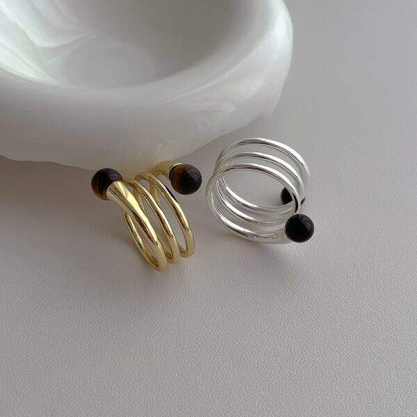 Tiger Eye Stone Metal Spring Ring - Image 3