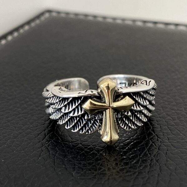 Retro Angel Cross Ring for Men - Image 1