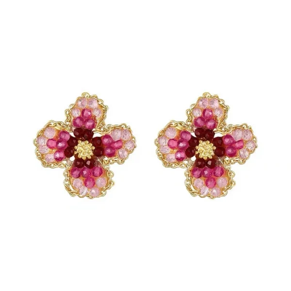 Pink full diamond flower earrings outlets for women's accessories - Image 5