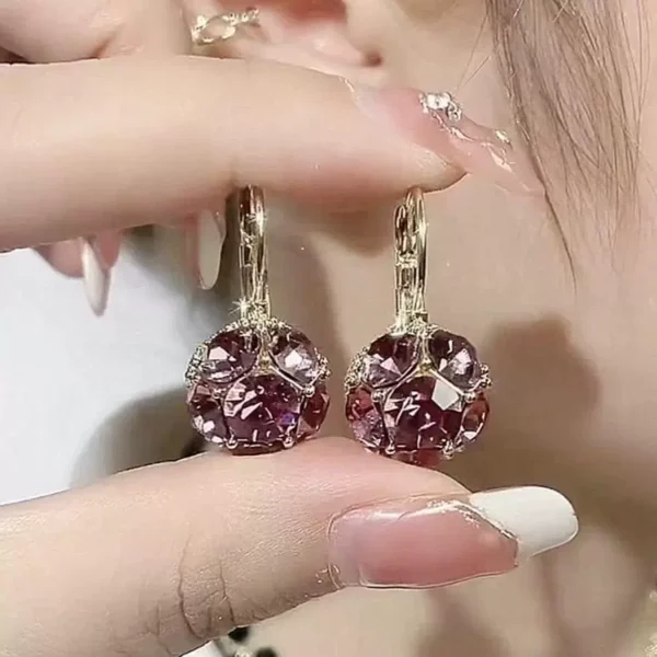 Purple Sparkling Diamond Ball Earrings - Image 2