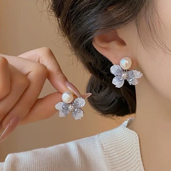 Outlet clearance gradient flower pearl earrings outlets - Image 2