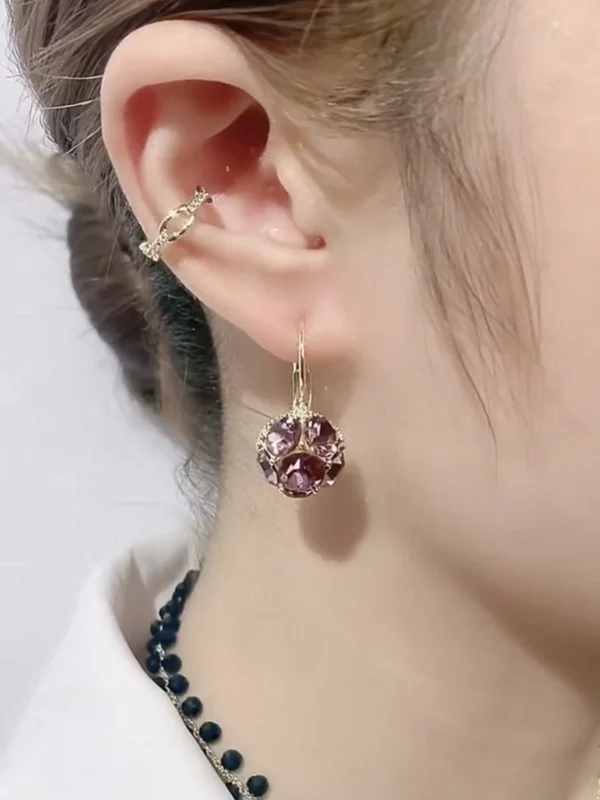 Purple Sparkling Diamond Ball Earrings - Image 3