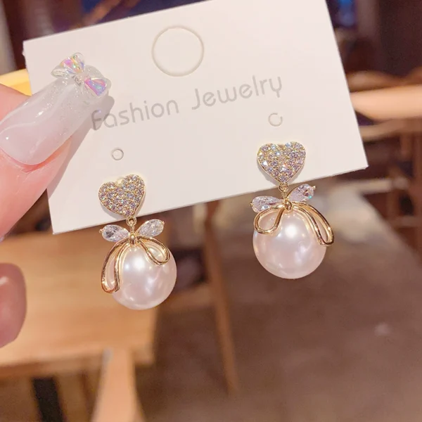 Peach Heart Pearl Earrings 7 - Image 2