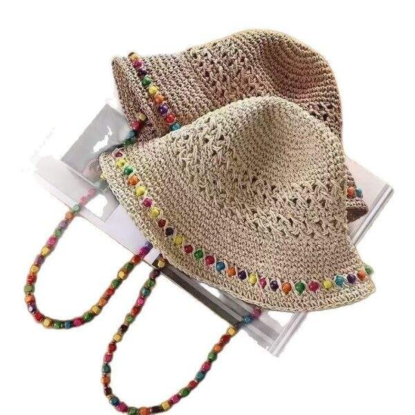 New Hyuna style colorful wooden bead straw hat - Image 5