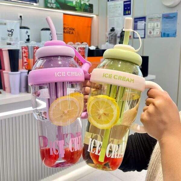 Cute style plastic cup with straw - Image 2