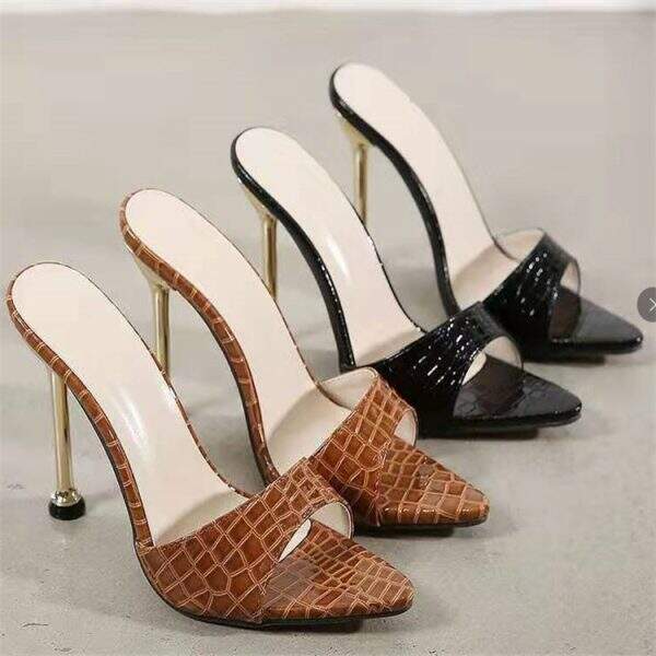 Snake pattern pointed toe high heel sandals - Image 1