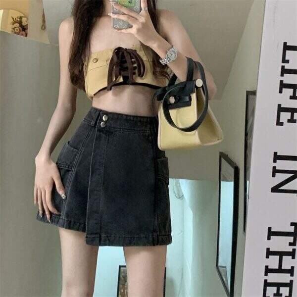 Irregular denim short skirt for women - Image 2