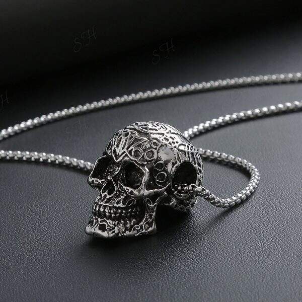 Vintage hip-hop stainless steel skull necklace - Image 1