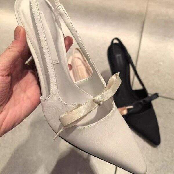 Sharp pointed satin high heels - Image 4
