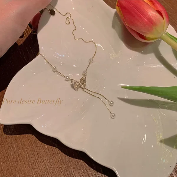 Butterfly Pearl Necklace for Women - Image 3
