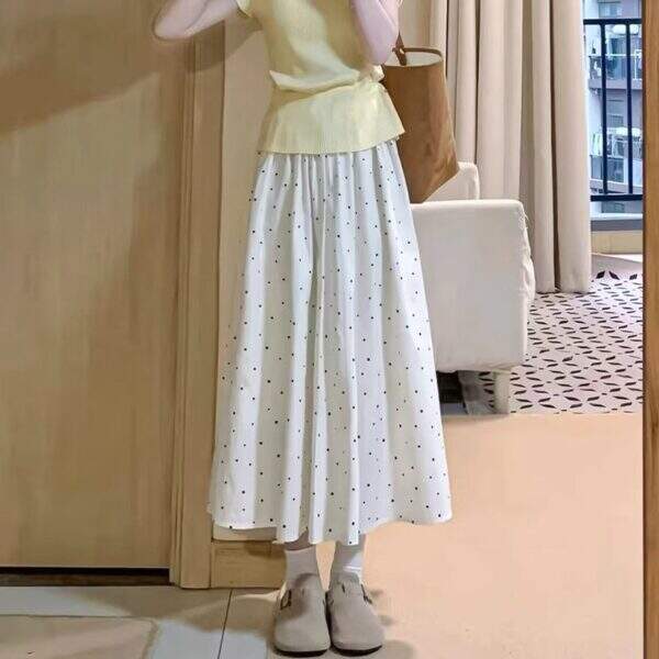 Off white polka dot skirt for women - Image 1