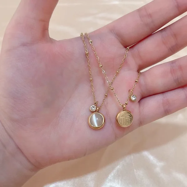 Outlet clearance cat eye lucky word double-sided necklace outlets women - Image 2