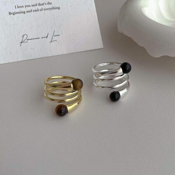 Tiger Eye Stone Metal Spring Ring - Image 1