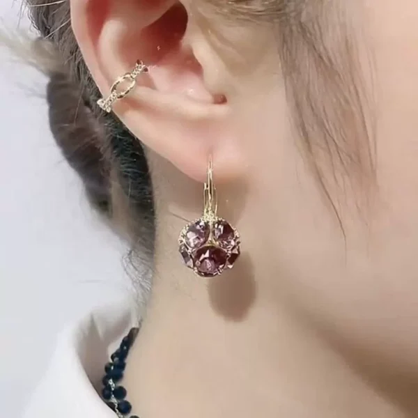Purple Sparkling Diamond Ball Earrings - Image 3