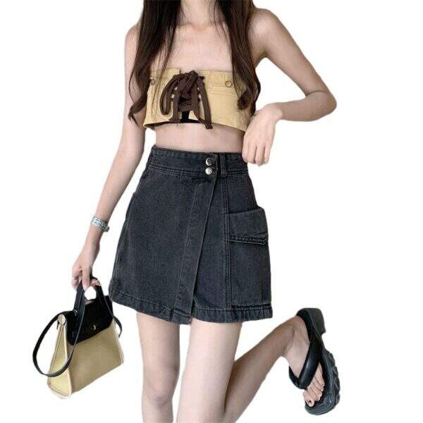 Irregular denim short skirt for women - Image 5