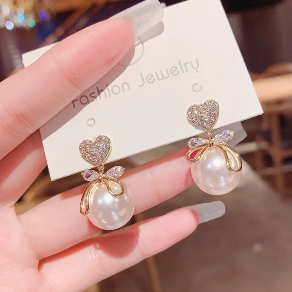 Peach Heart Pearl Earrings 7 - Image 1