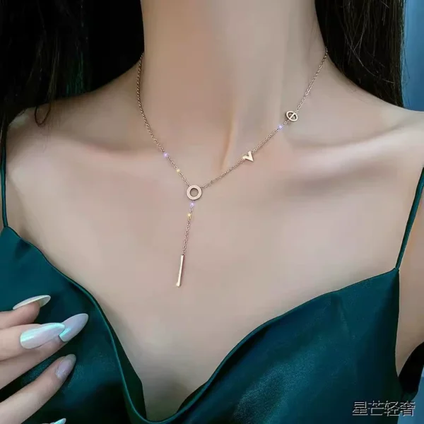 18KLOVE letter titanium steel necklace outlets - Image 4