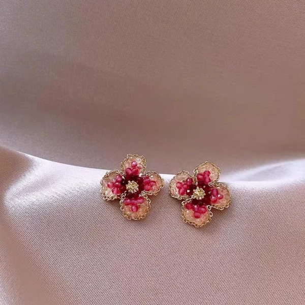 Pink full diamond flower earrings outlets for women's accessories - Image 3